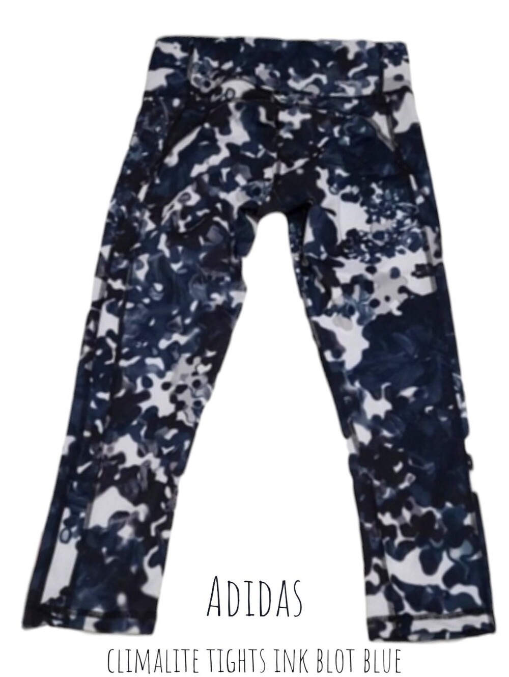 Adidas Women's climalite tights ink blot blue white mid-rise Cropped leggings xs